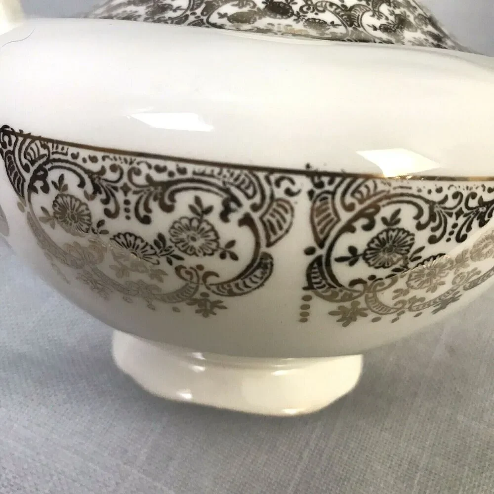 Vintage Creamer and Sugar Bowl Cream With Gold Filigree Trim Traditional China